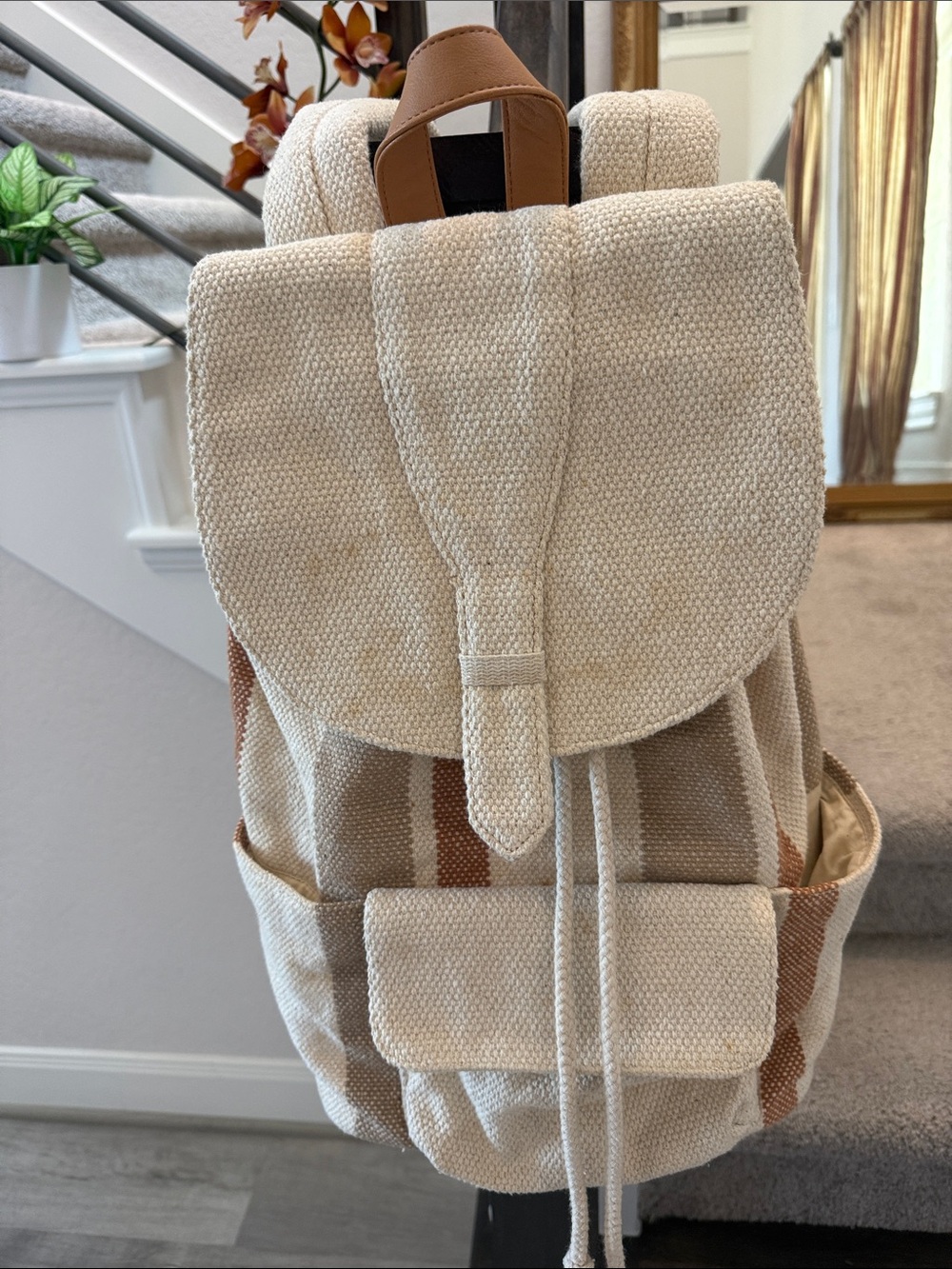 Universal Thread Cream and Tan Woven Canvas Backpack